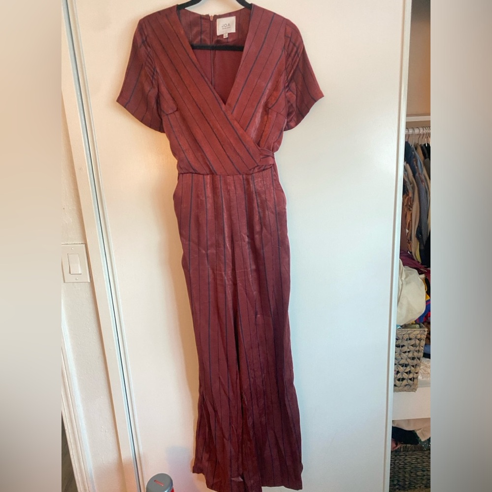JOA MAROON STRIPED JUMPSUIT